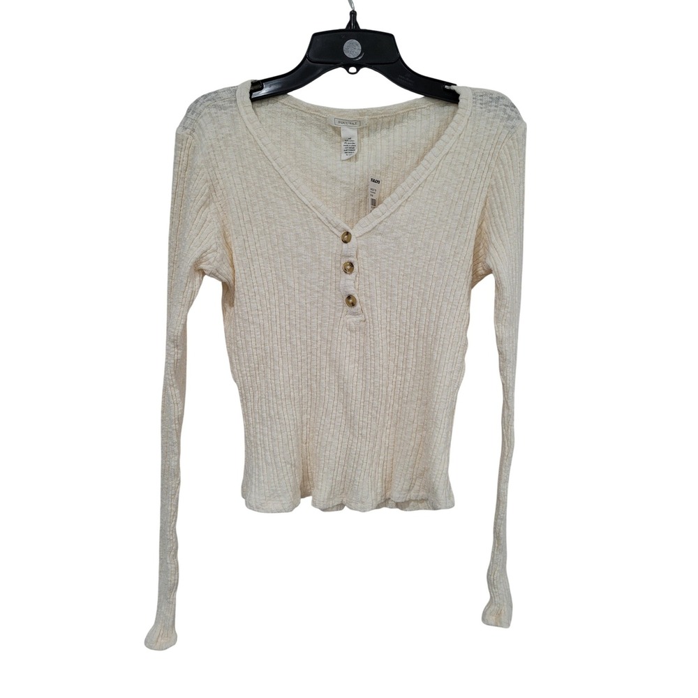 Full Tilt Womens Ribbed Henley Long Sleeve Top Cream Size L IMA5320-7798 #23